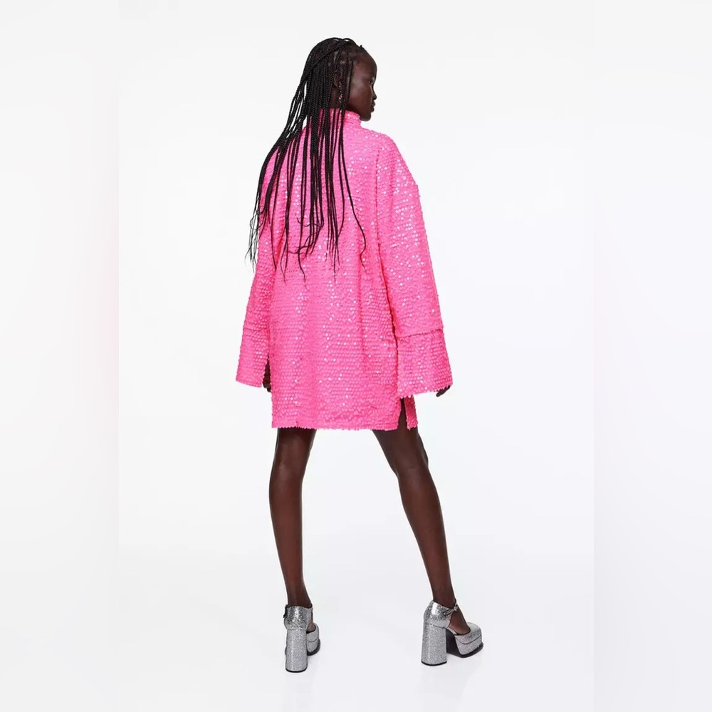 H&M Vibrant Pink Sequin Shirt Dress - Picture 2 of 7